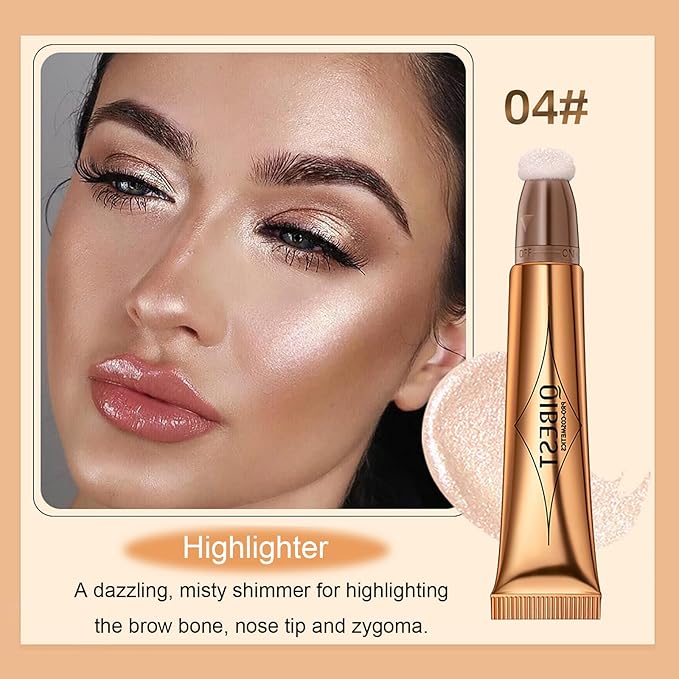 3 Pcs Beauty Wand For Liquid Contour Highlighter and Blush Rouge with Cushion Applicator Attached Easy to Blend, Lightweight Blendable Super Silky Cream Face Illuminator Makeup Stick-FemmiqueWomen