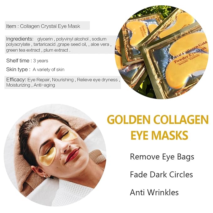 30 PCS Under Eye Collagen Patches,Crystal Pink Collagen Lip Masks，Gold Moisturizing Under Eye Mask，moisturizing skin, anti-chapping and anti-aging.…-FemmiqueWomen