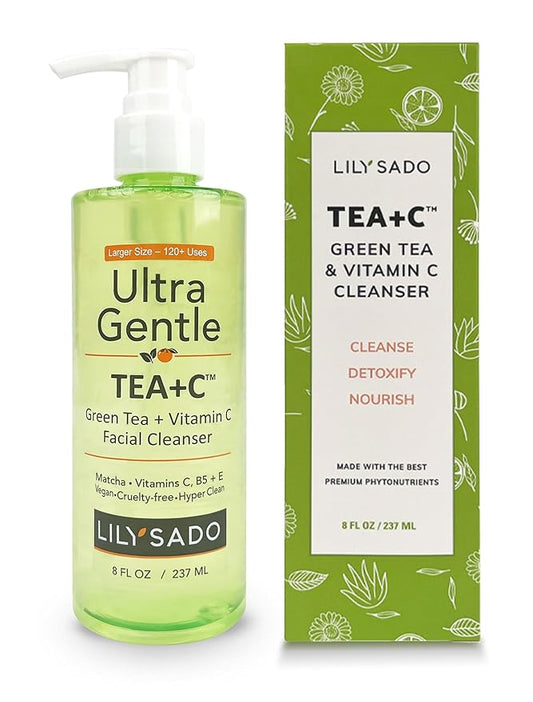 LILY SADO TEA+C™ Green Tea & Vitamin C Face Cleanser – Natural Vegan Antioxidant Daily Face Wash with Aloe, Rosehip, Meadowfoam - Gentle Deep Cleansing for Acne, Blackheads, Blemishes. 8 oz-FemmiqueWomen