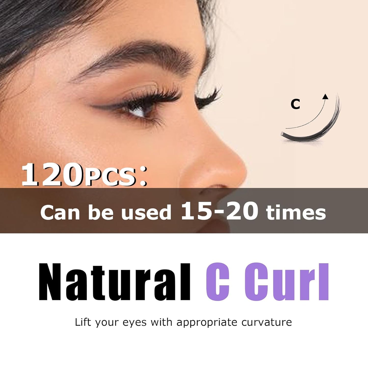 GAQQI Lash Clusters, GQ19 False Eyelashes DIY Lash Extensions C Curl Cluster Lashes 120PCS 12MM Only, Natural and Wispy Individual Lash Wisps (GQ19,12mm,C Curl )-FemmiqueWomen