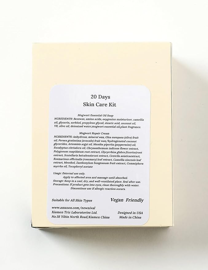 2 Step 20 Days Complete Acne Skin Care Kit.Acne Cleanser Pure Mugwort Essential Oil Soap Face Wash-Cleanse, Hydrate,Moisturize,Harmonize for Restored Skin Balance-1Pcs,120g-FemmiqueWomen