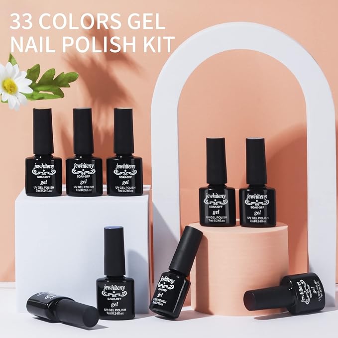 JEWHITENY Gel Nail Polish Kit, 36 Pcs 7ML Soak Off Gel Polish Set Pink Blue Green Yellow Gel Nail Kit Glitter Nail Art Starter Kit Beauty Gifts-FemmiqueWomen