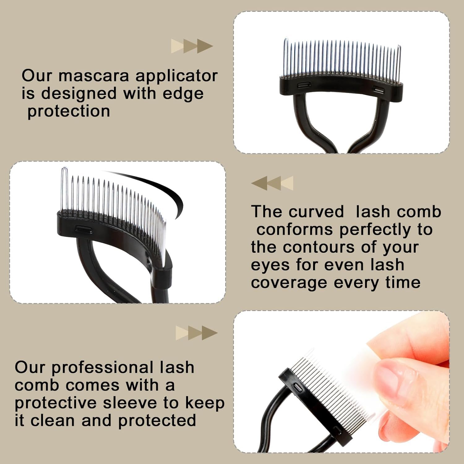 Docolor Eyelash Comb Eyelash Separator Tool Mascara Applicator Eyelash Brush Lash Separator Tool Comb Arc Designed Cosmetic Brushes Tool, with Comb Cover (Black)-FemmiqueWomen