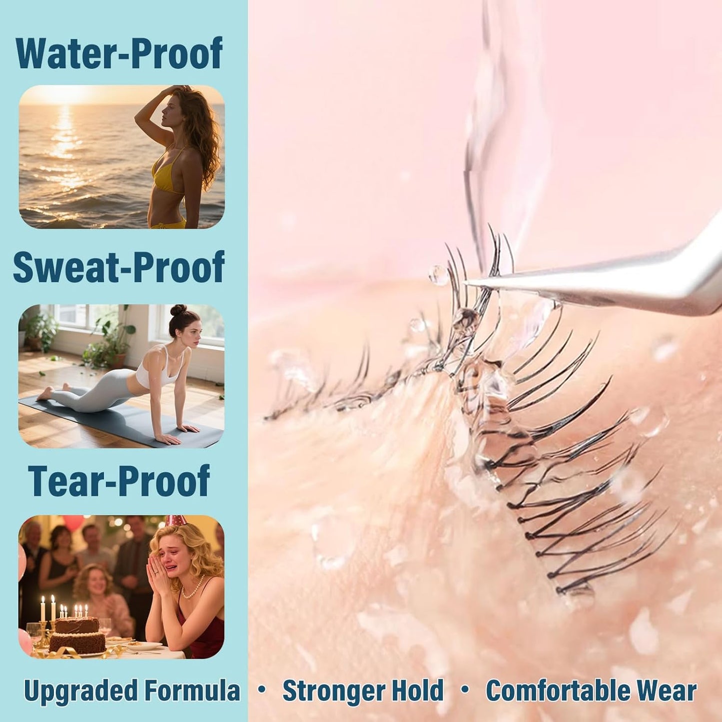 Lash Glue Kit (2 Clear Glue 1 Remover) 150Hours Waterproof Bond & Seal Adhesive for Cluster Strip & Individual Lashes, Hypoallergenic Gentle Formula for Sensitive Eyes, Easy to Remove-FemmiqueWomen