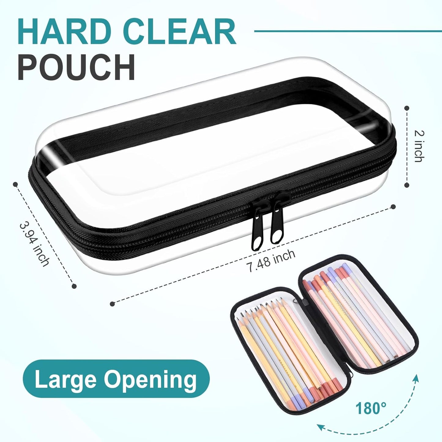 Sanwuta 6 Pcs Clear Hard Zipper Case Pencil Pouches Hard Plastic Zipper Pouches Makeup Bag Transparent Cases for Snacks Plastic Storage Organizer Box for Travel(Black,7.48 x 3.94 x 2 Inch)-FemmiqueWomen