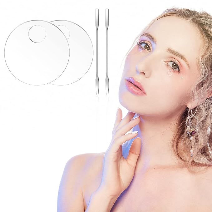2PCS Acrylic Cosmetic Palette with 2PCS Spatula Tool,Makeup Palette Mixing Tray Apply for Foundation Eye Shadow Lipsticks Nail Art Professional Pigment Blending(Round)-FemmiqueWomen