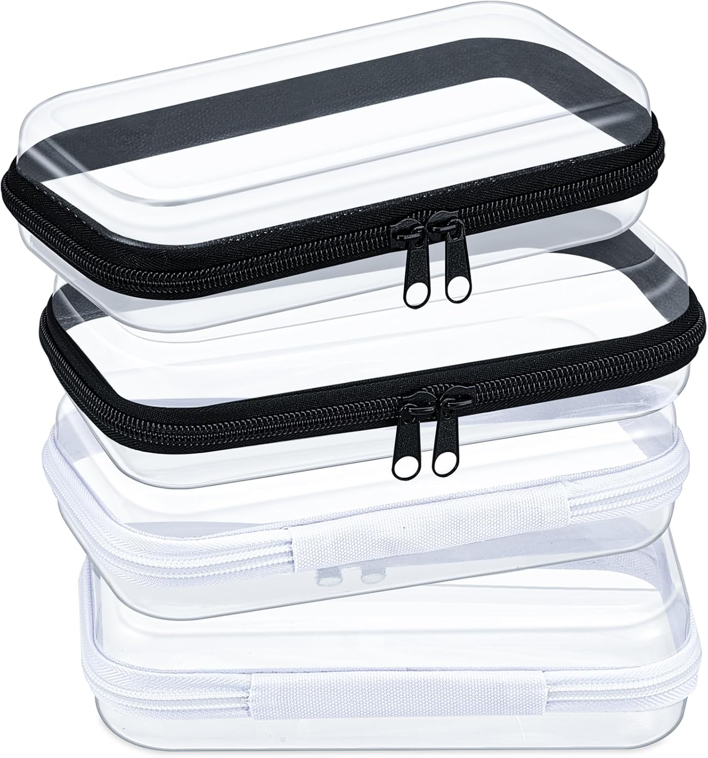 Hoolerry 4 Pcs Hard Clear Zipper Case Makeup Bags Plastic Pencil Pouch Transparent Storage Box Containers for Cosmetics, Snacks, Building Blocks, Puzzles(Black and White,7.5 x 3.9 x 2 in)-FemmiqueWomen