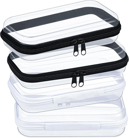 Hoolerry 4 Pcs Hard Clear Zipper Case Makeup Bags Plastic Pencil Pouch Transparent Storage Box Containers for Cosmetics, Snacks, Building Blocks, Puzzles(Black and White,7.5 x 3.9 x 2 in)-FemmiqueWomen