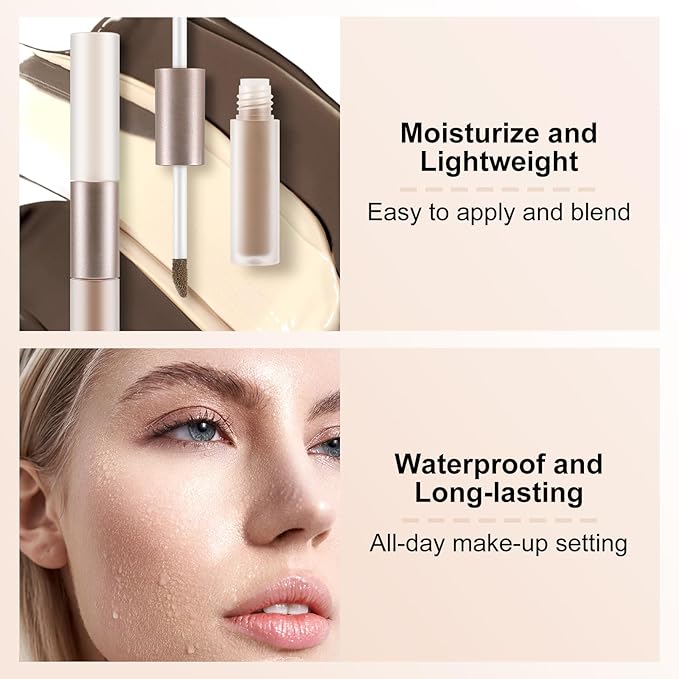 2 in 1 Bronzer and Highlighter Stick,Non-greasy & Non-drying Contour Pencil,Easy to Create a Natural Shimmery Finishing,Long Lasting & Waterproof Face Brighten Make up Pen-FemmiqueWomen