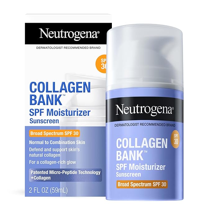 Neutrogena Collagen Bank Face Moisturizer, Broad Spectrum SPF 30 Anti-Aging Face & Neck Collagen Cream, Micro-Peptides, No White Cast 2 fl oz & Trial Size Hydro Boost Facial Cleanser, 0.5oz-FemmiqueWomen