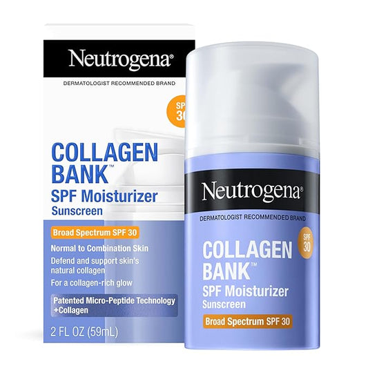 Neutrogena Collagen Bank Face Moisturizer, Broad Spectrum SPF 30 Anti-Aging Face & Neck Collagen Cream, Micro-Peptides, No White Cast 2 fl oz & Trial Size Hydro Boost Facial Cleanser, 0.5oz-FemmiqueWomen