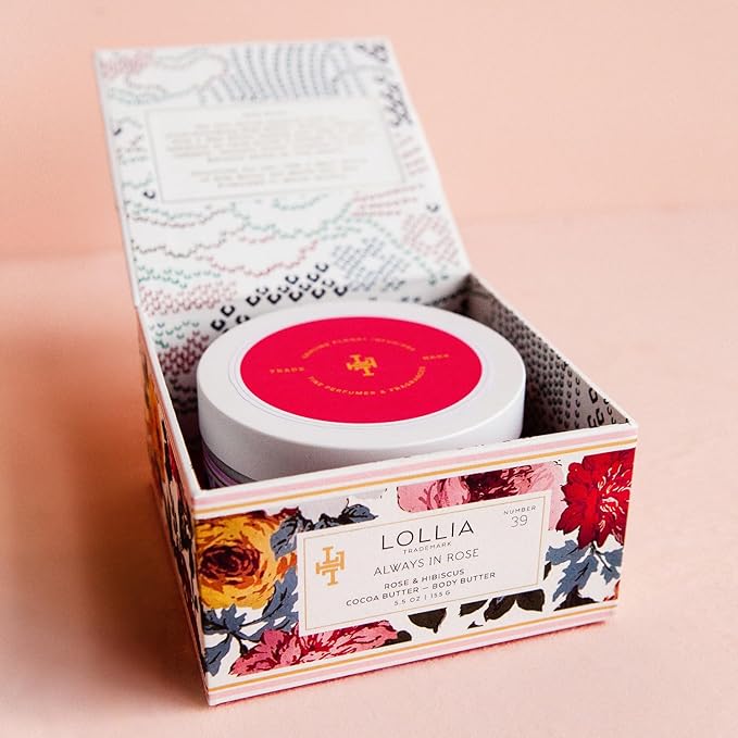 LOLLIA Always in Rose Body Butter, 5.5 oz. - Rose & Hibiscus Fragrance – Shea Butter & Cocoa Butter, Body Lotion for Women, Hydrating & Smooth Body Moisturizer-FemmiqueWomen