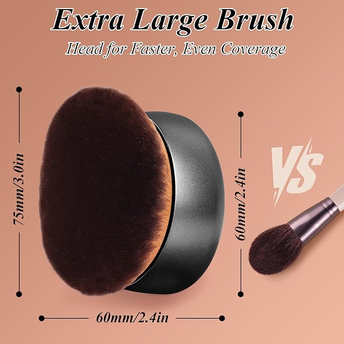 75MM Extra Large Self Tanner Kabuki Makeup Brush – Ultra Soft Dense Vegan Bristles for Body Makeup, Bronzer & Foundation–Applies Tanning Mousse, Lotion & Self Tanner–Black, Wet & Dry-FemmiqueWomen