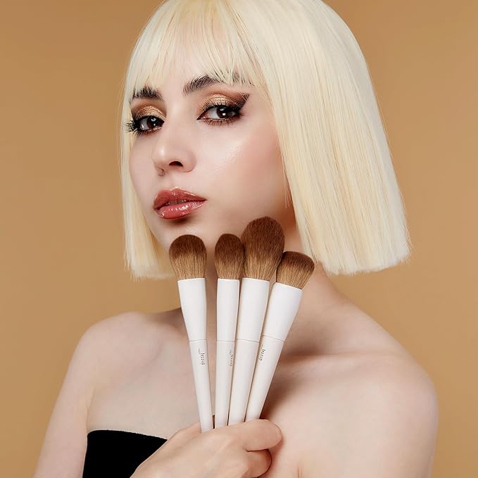 Jessup Makeup Brush Set 5Pcs Face Makeup Brushes Vegan Soft Foundation Brush Blush Brush Bronzer Contour Brush Highlighter Brush Fluffy Setting Powder Brush, Light Grey T493-FemmiqueWomen