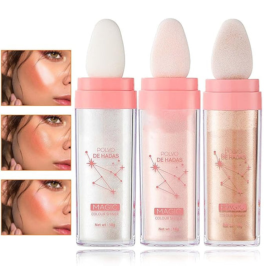 3 Pcs Polvo De Hadas,Fairy Hightlighter Stick Face Blusher Patting Polvo De Hadas Powder Highlighter Makeup,Natural Body Brightens Three-dimensional Body Glitter Stick-FemmiqueWomen
