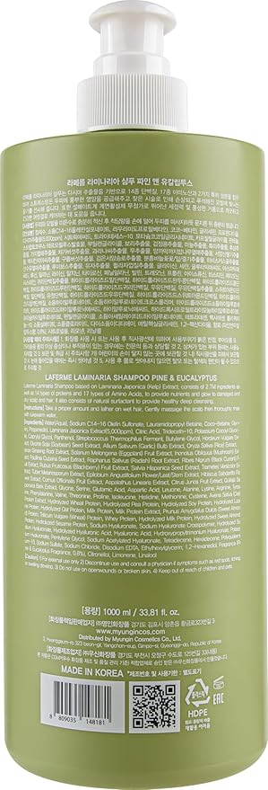 laferme Laminaria Shampoo with Organic Ingredient, Korean Clarifying Shampoo, Hydrating for Dry Hair, Strengthening for Weak Hair, Sulfate & Paraben-Free, for Women & Men, 33.8 FL OZ, Pine Eucalyptus-FemmiqueWomen