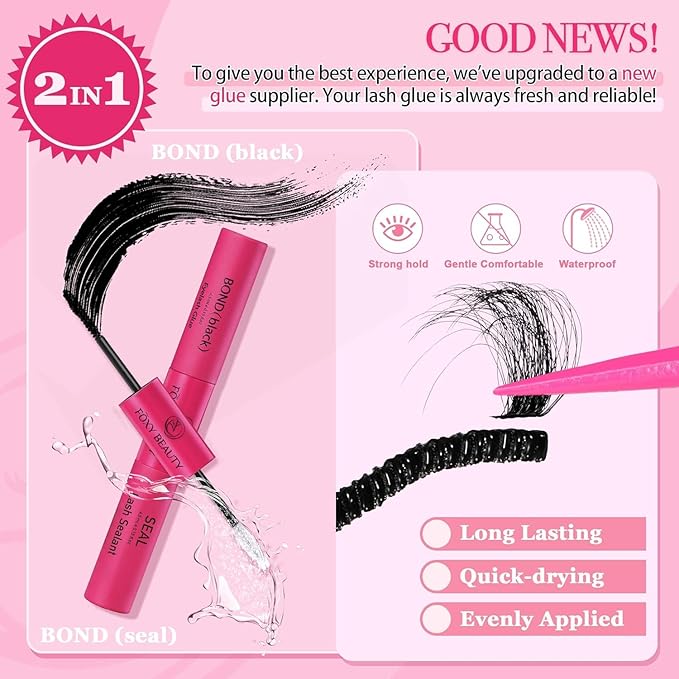 Lash Clusters - Lash Clusters Kit Lash Extension Kit with Lash Bond and Seal Cluster Eyelash Extensions Eyelash Clusters 20D30D40D50D-0.07D Lashes Clusters Eyelash Extension Kit DIY at Home Eyelashes-FemmiqueWomen