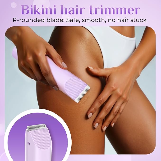 2025 New 2-in-1 Electric Bikini Trimmer for Women - Dual Head Electric Razor,Waterproof Painless Bikini Shaver, Pubic Hair Trimmer for Private Area & Body Hair, Purple-FemmiqueWomen
