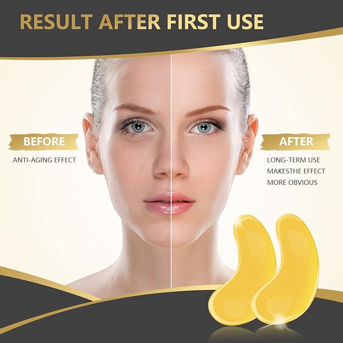 24K Gold Eye Mask, 30 Pairs, Natural Anti-aging Eye Pads for Puffy Eyes, Dark Circles, and Eye Bags with Amino Acid & Collagen, with Revitalize and Hydrate Your Skin-FemmiqueWomen