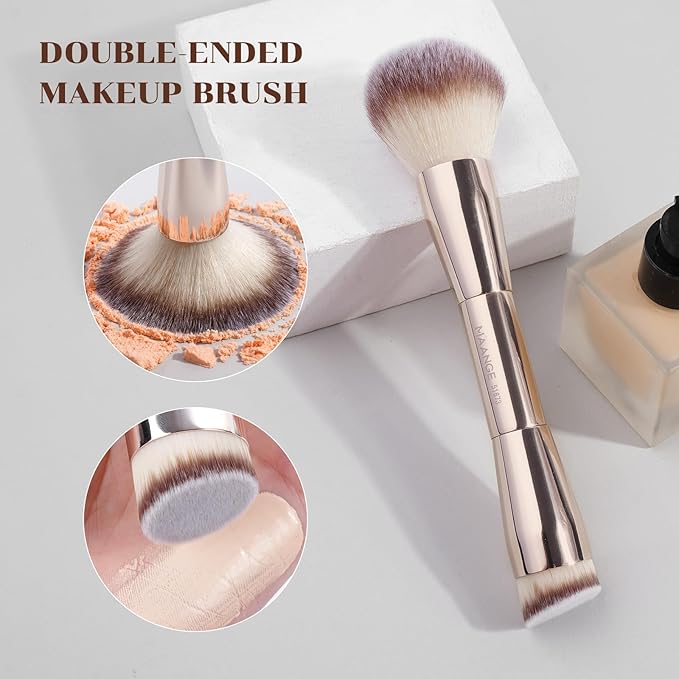 MAANGE 7pcs Makeup Brush Set Double Sided Kabuki Makeup Brushes Contour Brush for Foundation Liquid Powder Concealer Cream Cosmetics Bronzer Blending Blush Buffing Makeup Tools (Gold)-FemmiqueWomen