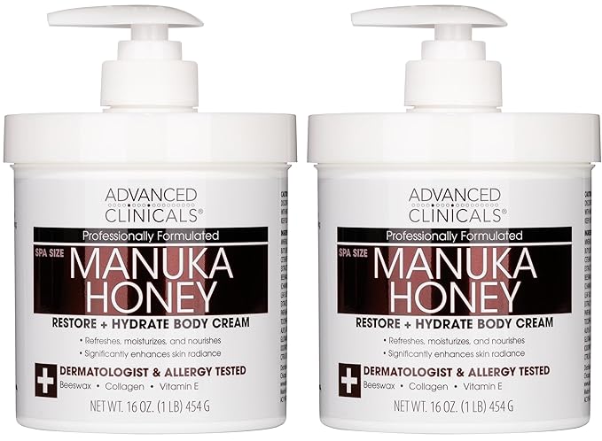 Advanced Clinicals Manuka Honey Body Cream For Women & Men | Body Butter Lotion For Extremely Dry Skin | Collagen Cream | Skincare Moisturizer Hydrating Balm Improves Look Of Aging Skin, 16Oz, 2-Pack-FemmiqueWomen