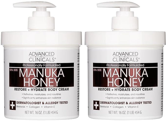 Advanced Clinicals Manuka Honey Body Cream For Women & Men | Body Butter Lotion For Extremely Dry Skin | Collagen Cream | Skincare Moisturizer Hydrating Balm Improves Look Of Aging Skin, 16Oz, 2-Pack-FemmiqueWomen