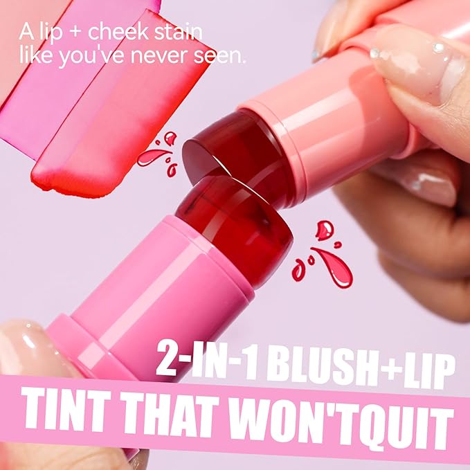 Jelly Blush Stick, Water Jelly Tint Makeup, Sheer Lip & Cheek Tint Stain - Buildable Lightweight Finish, Moisturizing Waterproof Long Lasting Water Tint Lip Stain Makeup-FemmiqueWomen