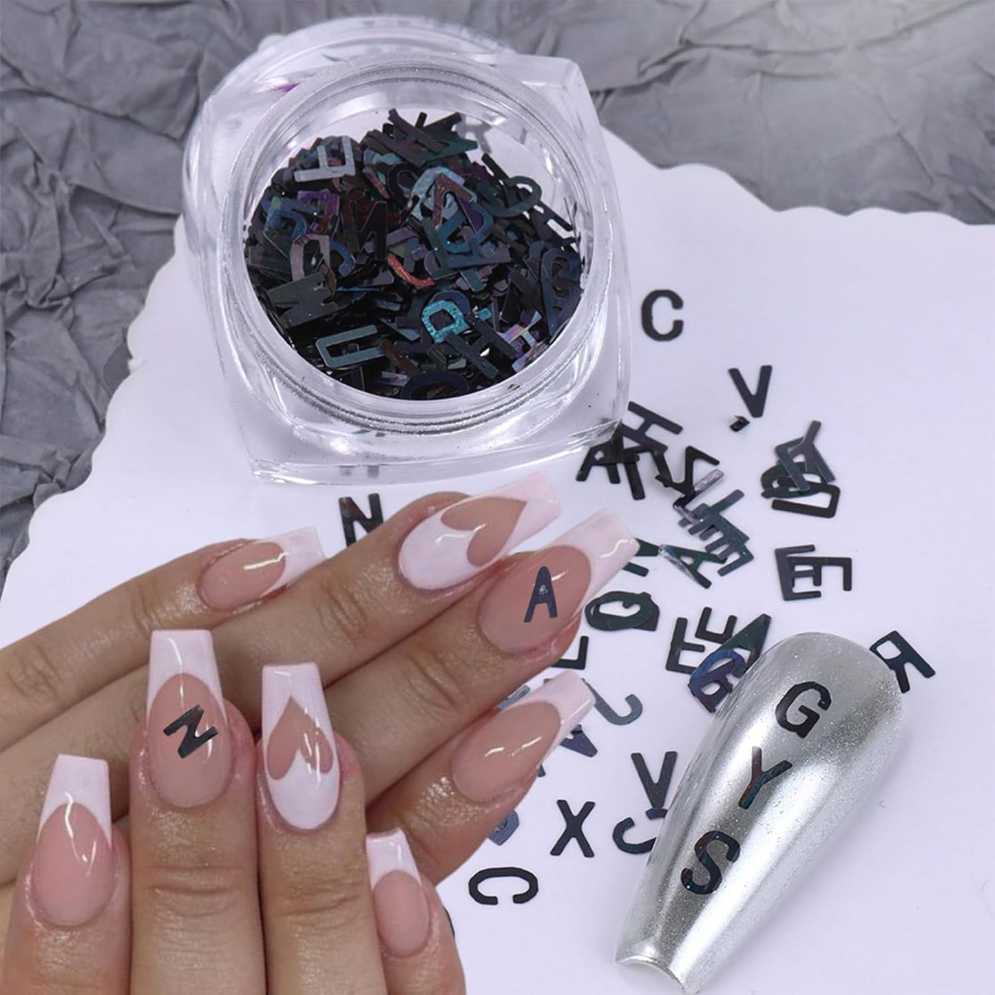 3 Colors Nail Art Glitters & Sequins - Black & Purple Letter Shaped Nail Sticker for Women's Manicure DIY-FemmiqueWomen