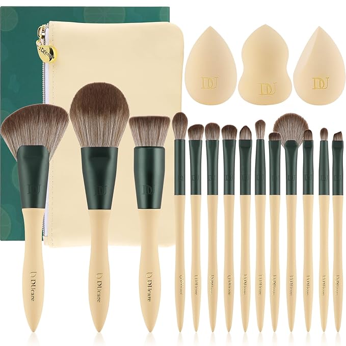 DUcare Makeup Brushes 14Pcs with 3Pcs Makeup Spong & Cosmetic Bag - Lime Mojito Series Makeup Brush Set for Foundation Blending Face Powder Blush Concealers Eye Shadows-FemmiqueWomen