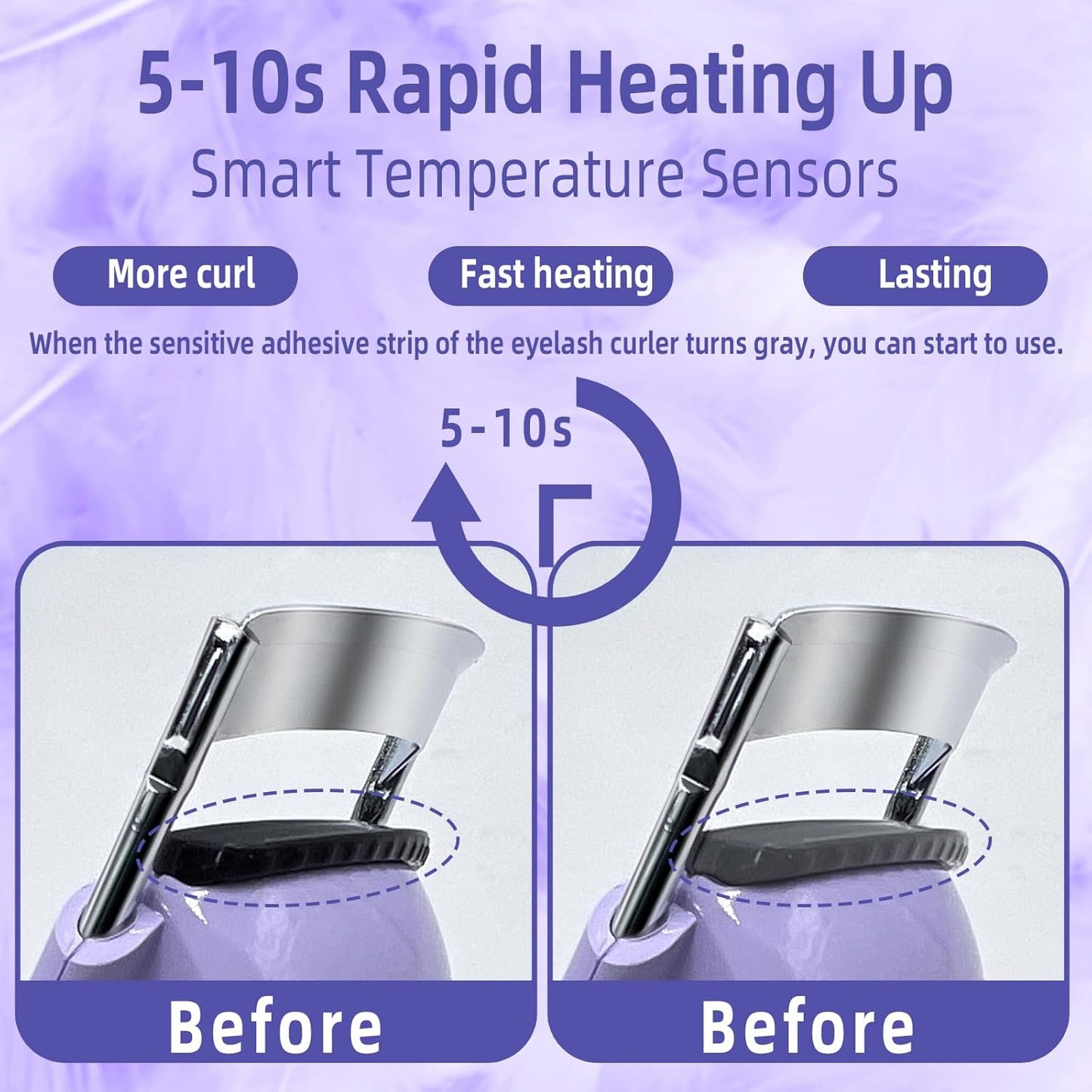 Pinkiou Heated Eyelash Curler for Women USB Rechargeable Lash Curler Long Lasting Ironing Electric Eyelash Curler with Silcone Pad Replacable Great Makeup Tools for Her(Purple)-FemmiqueWomen