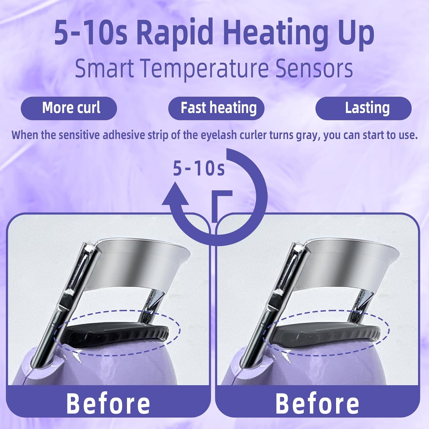 Pinkiou Heated Eyelash Curler for Women USB Rechargeable Lash Curler Long Lasting Ironing Electric Eyelash Curler with Silcone Pad Replacable Great Makeup Tools for Her(Purple)-FemmiqueWomen