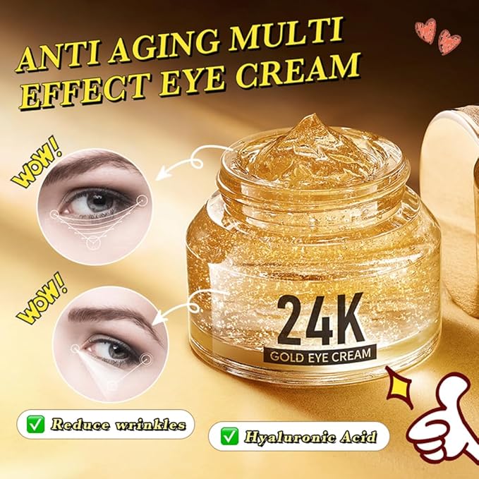 24K Gold Hyaluronic Acid Anti-Aging Multi-Effects Eye Cream - For Dark Circles & Fine Lines - With Hyaluronic Acid & Ingredient Gold, 1.4 Oz-FemmiqueWomen