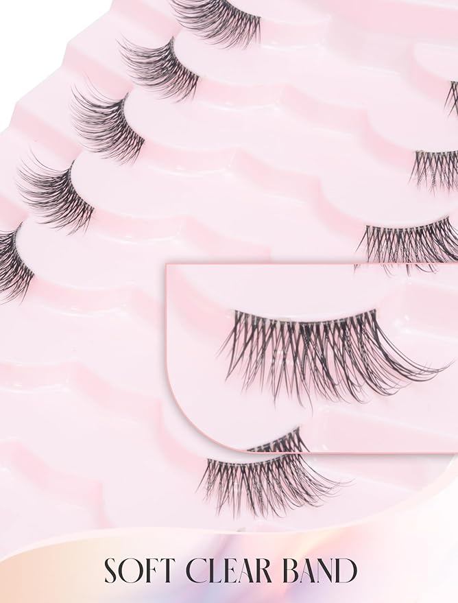 Half Lashes Natural Wispy Corner 3/4 False Eyelashes Clear Band Lashes W02-FemmiqueWomen