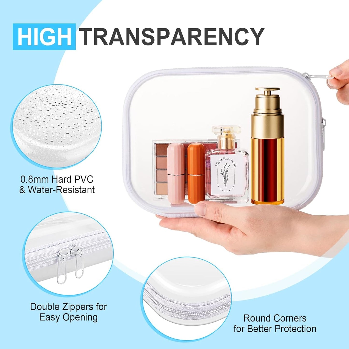 Sanwuta 6 Pcs Clear Hard Zipper Case Pencil Pouches Hard Plastic Zipper Pouches Makeup Bag Transparent Cases for Snacks Plastic Storage Organizer Box for Travel(Assorted Color,7.87 x 5.9 x 2 Inch)-FemmiqueWomen