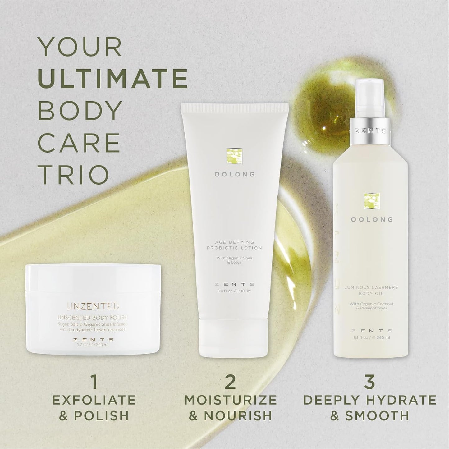 Zents Luminous Cashmere Body Oil (Oolong Fragrance) | Moisturizing Body Oil with Vitamin E & Organic Coconut Oil | Softens & Smooths Skin | 8 fl oz-FemmiqueWomen