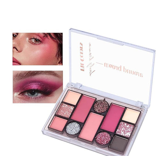 12 Colors Mini Glitter Eyeshadow Makeup Palette, Sexy Purple Shimmer Blush Highly Pigmented, Waterproof&Long Lasting paletas de sombras para de ojos, Quick Create a Flawless Look (03)-FemmiqueWomen