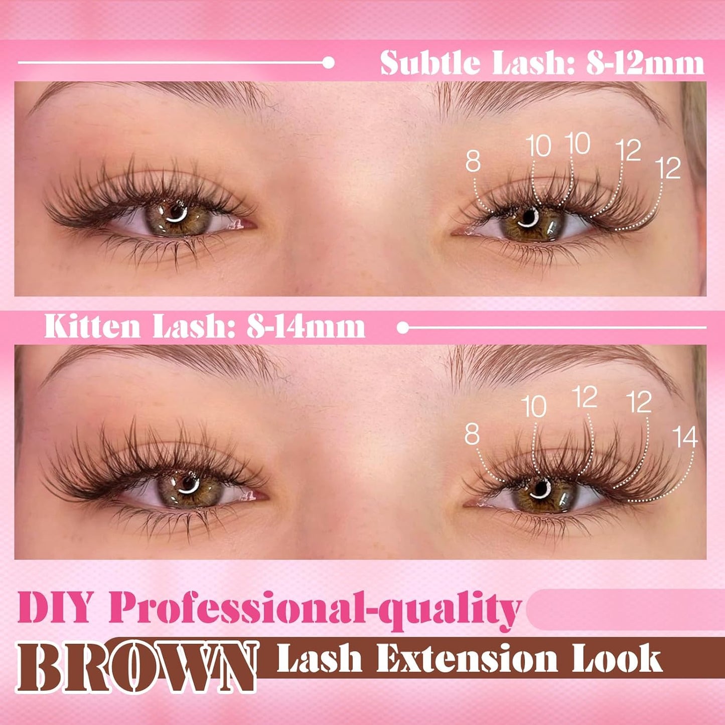 Yawamica Self Adhesive Eyelashes Brown Lash Clusters No Glue Needed Press on Lashes Reusable Pre-glued Eyelash Clusters 8-14mm Wispy Individual Lashes C Curl Cluster Lashes DIY Brown Lash Extension-FemmiqueWomen