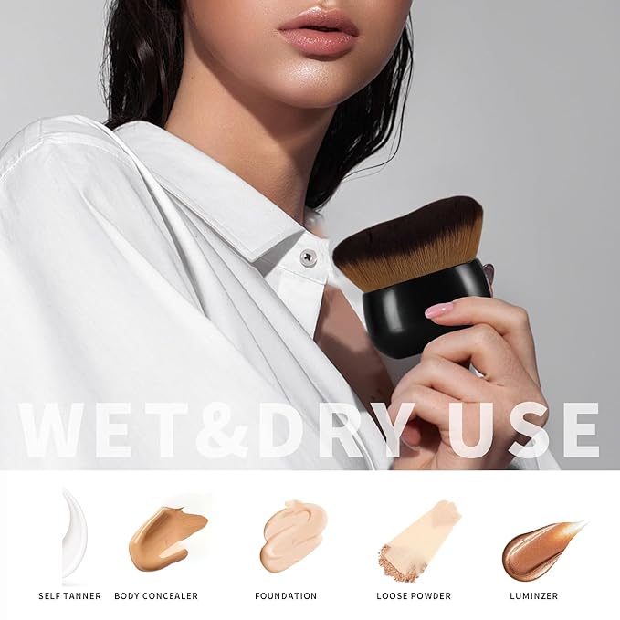 Extra-Large 75mm Body Makeup Brush Vegan Synthetic Bristles for Streak-Free Self Tanner, Bronzer & Foundation, Wet/Dry Use, Oval Face & Back Application–Pink Rose Gold-FemmiqueWomen