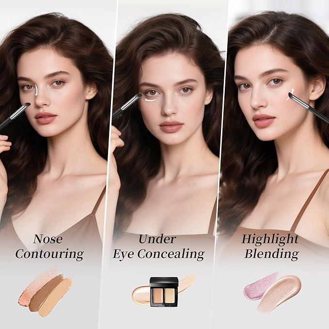 DUcare Nose Contour Brush, Angled Concealer Brush Under Eye, Small Under Eye Makeup Brush for Dark Circles Puffiness Puffy Face Eyebrow Eyes (V02 Mini Contour Brush)-FemmiqueWomen
