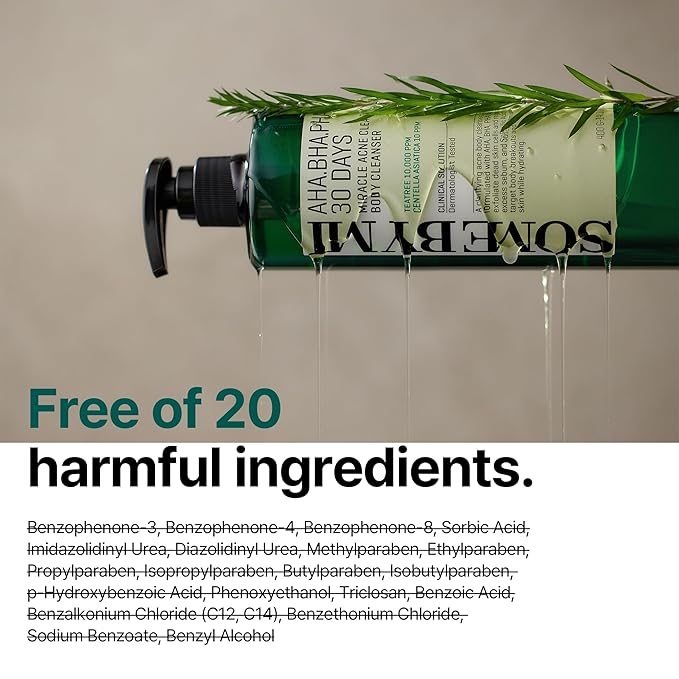 SOME BY MI AHA BHA PHA 30 Days Miracle Acne Clear Body Cleanser - Pack of 2 - Daily Exfoliating Tea Tree Acne Body Wash with Salicylic Acid - Deep Cleanses Sebum and Impurities - Korean Skin Care-FemmiqueWomen