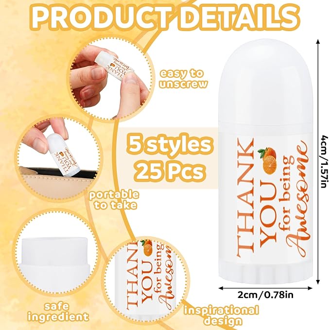 25 Pcs Mini Lip Balm Bulk 5 Assorted Flavors Thank You Lip Balm Employee Appreciation Gifts Dry Chapped Lip Care Products for Adults Coworkers Women Friend Wedding Bridal Shower Baby Shower-FemmiqueWomen