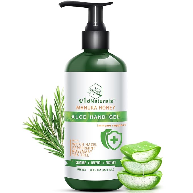 Pure Aloe Vera Gel Hand Cleaner - 100% Aloe Vera Gel Organic with Manuka Honey, Witch Hazel, Peppermint, Oregano, Rosemary, & Cleansing Tea Tree - Organic Waterless Purifying Wash-FemmiqueWomen