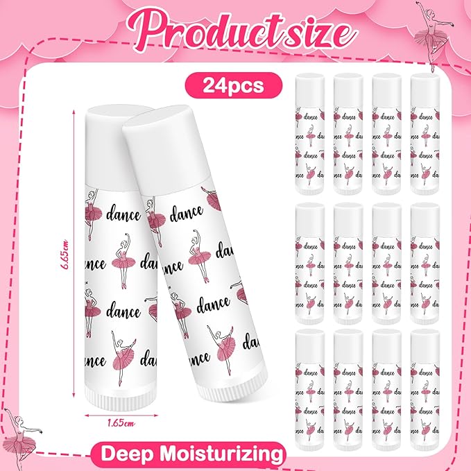 24 Pack Dance Theme Ballet Lip Balms Bulk Moisturizing Lip Balms Back To School Gift Ballet Gifts Lip Balm Christmas Thanksgiving Day Dance Party Thanks Gift for Dancer Girl Woman-FemmiqueWomen