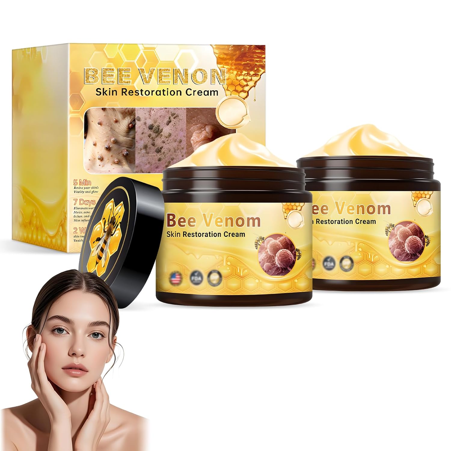 2Pcs Bee Venom Skin Restoration Cream, Professional Bee Venom Comprehensive Skin Treatment Cream, for Firming, Wrinkle Reduction & Moisturizing, Natural Serum for All Skin Types-FemmiqueWomen