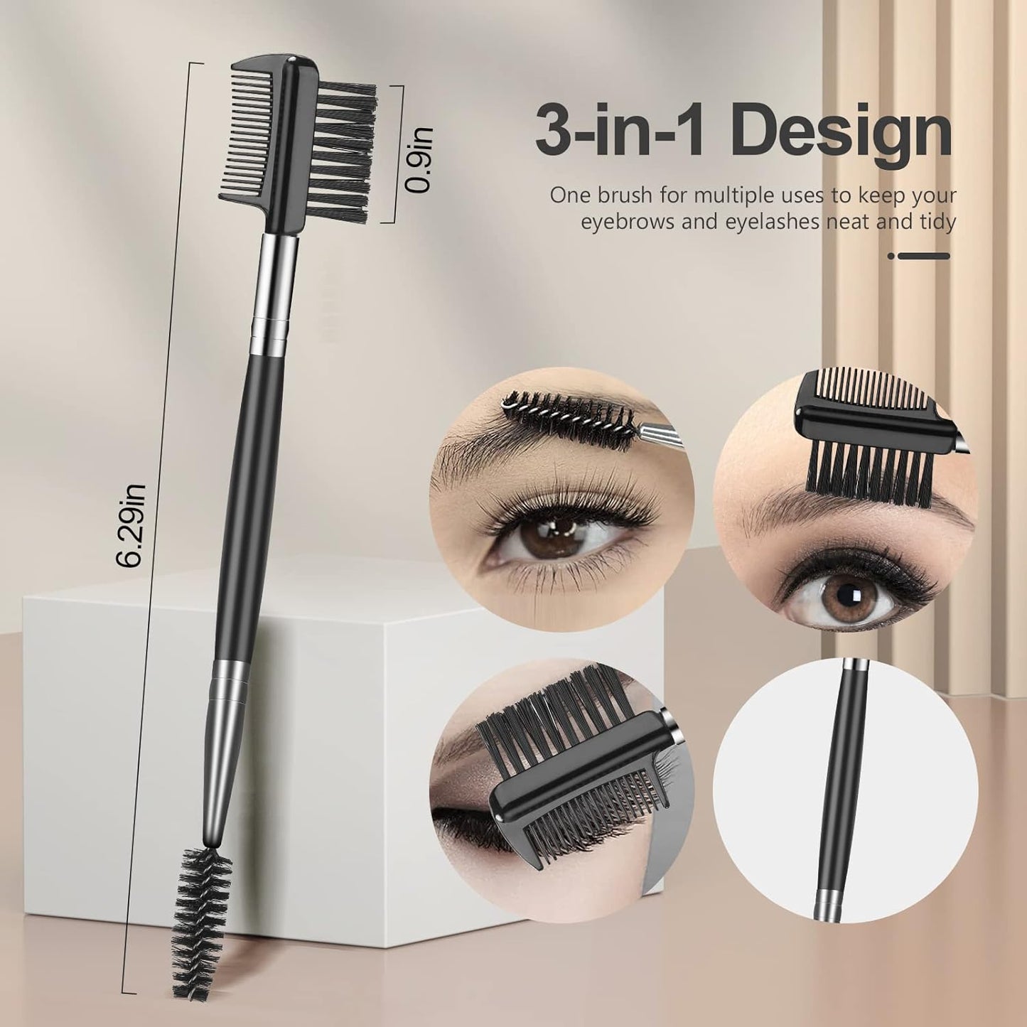 Eyebrow Brush Eyelash Separator Brow Comb & Lash Spoolie Professional Eye Makeup Tools (3 Pieces Set)-FemmiqueWomen