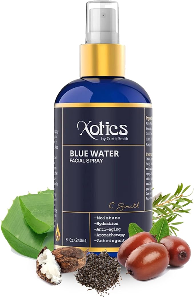Xotics Blue Water Facial Spray - 8oz - Hydrating Face Mist with Aloe Vera - Refreshing Toner for Men & Women, Aftershave, Daily Moisturizing Splash for All Skin Types-FemmiqueWomen