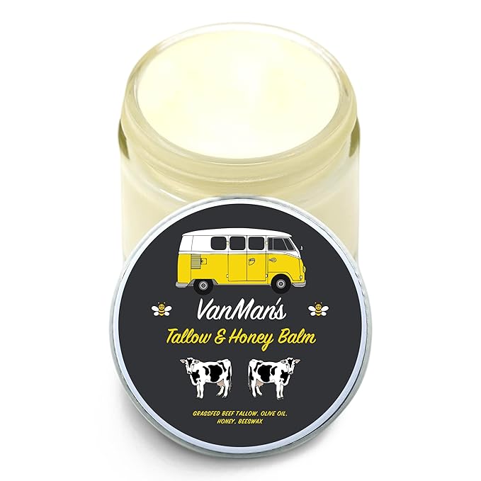 Vanman's Tallow and Honey Balm With No Added Scent - Beef Tallow Face Moisturizer with Grass-Fed/Finished Beef Tallow for Skin, Organic Raw Honey and Beeswax, Cold Pressed Olive Oil - 2.5 oz-FemmiqueWomen