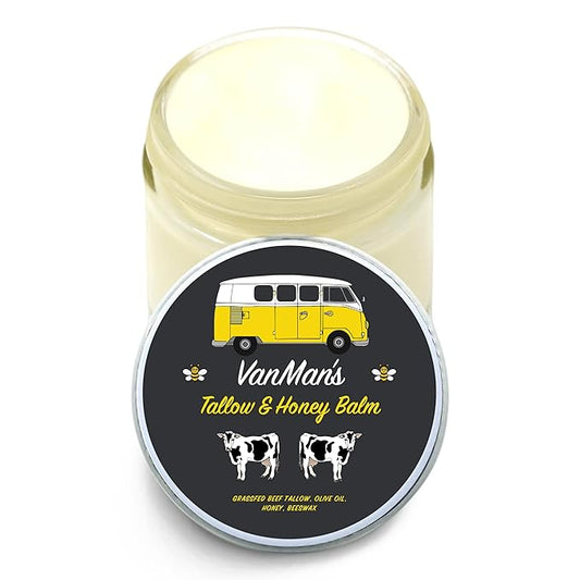 Vanman's Tallow and Honey Balm With No Added Scent - Beef Tallow Face Moisturizer with Grass-Fed/Finished Beef Tallow for Skin, Organic Raw Honey and Beeswax, Cold Pressed Olive Oil - 2.5 oz-FemmiqueWomen