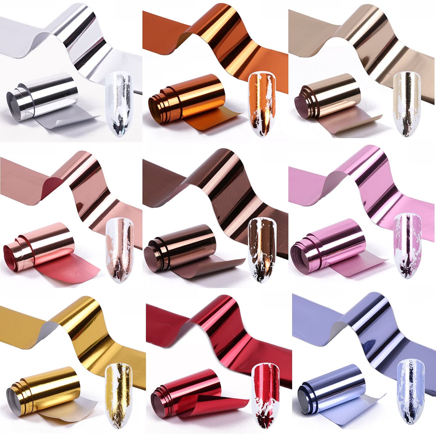 14 Colors Metallic Nail Foil Transfer Stickers Nail Art Accessories Holographic Effect Nail Foils Supply Gold Silver Matte Transfer Foils Nail Decals for Women Girls Manicure Tips Decoration-FemmiqueWomen