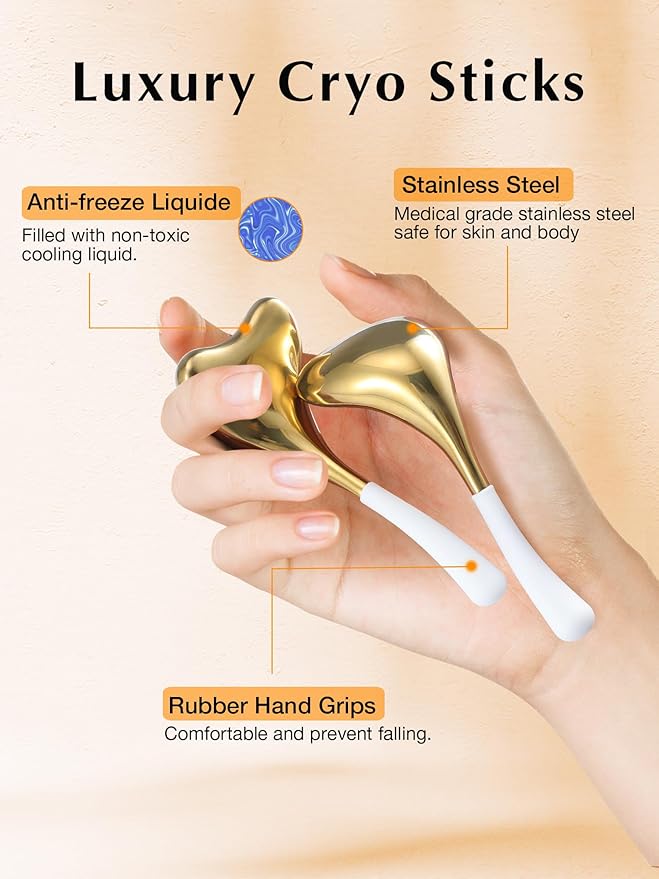 2-in-1 Gua Sha Cryo Sticks, Facial Skin Care Tools for Women Facial Massager, Unbreakable Stainless Steel Esthetician Supplies, Cooling Ice Globes Roller with Carry Case-FemmiqueWomen